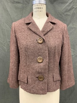Womens, 1960s Vintage, Suit, Jacket, GAYNES, Brown, Wool, Heathered, W 26, B 34, Single Breasted, 3 Buttons,  Collar Attached, Notched Lapel, Front Side Panel Flaps, 3/4 Sleeve,
