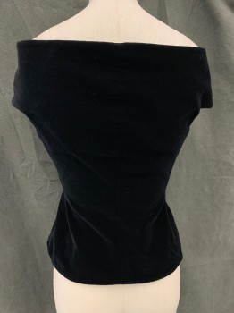 Womens, 1990s Vintage, Piece 1, ROMEO GIGLI, Black, Cotton, Modal, Solid, W:26, B:32, Top/Vest - Velvet, Double Breasted, Off the Shoulder Sleeveless, Pointed Front Hem,
