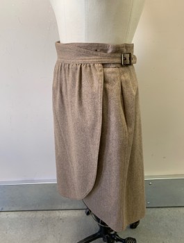Womens, Skirt, ESCADA, Beige, Wool, Solid, H:38, W:27, Thick Wool, Knee Length, Wrapped Front With Straps And Buckles At Sides, 2" Wide Waistband, 2 Side Pockets, Box Pleats In Back