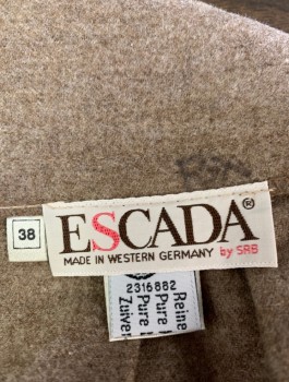 ESCADA, Beige, Wool, Solid, Thick Wool, Knee Length, Wrapped Front With Straps And Buckles At Sides, 2" Wide Waistband, 2 Side Pockets, Box Pleats In Back
