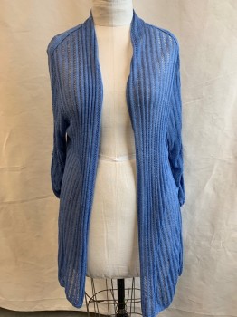 NIC + ZOE, French Blue, Linen, Rayon, Solid, Knit, Opened Front, Long Sleeve, Drawstring at Center Back, Metal D-rings Tabs at Sleeves