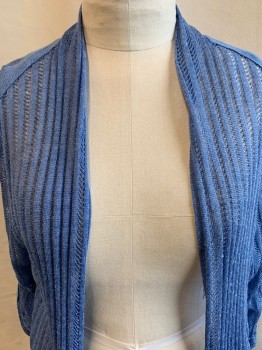 Womens, Cardigan Sweater, NIC + ZOE, French Blue, Linen, Rayon, Solid, 1X, Knit, Opened Front, Long Sleeve, Drawstring at Center Back, Metal D-rings Tabs at Sleeves