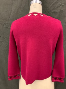 TED BAKER, Fuchsia Pink, Synthetic, Solid, Triangle Knit Cut Out Neck and Cuff, 2 Rose Gold Bar Hook & Eyes, 3/4 Sleeve