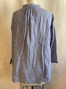 Womens, Blouse, UNIQLO, Dusty Blue, Cotton, M, Chambray, Collar Band, Button Front, 3/4 Sleeves