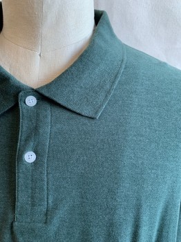 HARBOR BAY, Forest Green, Cotton, Polyester, Heathered, 2 Button Placket, Ribbed Knit Collar Attached, Short Sleeves, Ribbed Knit Cuff
