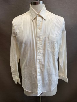 Mens, Dress Shirt, IMPORTED PIMA, Ivory White, Cotton, Stripes - Vertical , Chevron, 33, 15.5/, Self Stripes & Checro Pattern, C.A., Button Front, L/S, 1 Chest Pocket