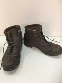 Mens, Boots 1890s-1910s, Wolverine, Brown, Leather, Solid, 10, Aged/Distressed,  Lace Up Ankle Boot,