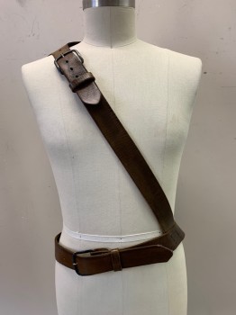 Unisex, Sci-Fi/Fantasy Accessory, NO LABEL, Brown, Leather, Solid, OS, Arrow Holder, Shoulder Cross Strap With Buckle And Waist Belt, Stitch Details