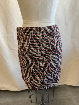 Womens, Skirt, Mini, ZARA, White, Black, Red, Polyester, Swirl , XS, Zip Back, Tapestry Style Textile, 3 Front Zippers