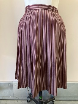 Womens, Skirt, N/L, W: 28, Wine/ Brown, Vertical Stripes, Pleated, Side Zip
