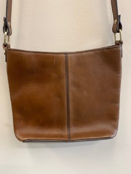 Womens, Purse, ETIENNE AIGNER, Brown, Leather, Solid, Crossbody, Long Strap, Dull Silver Ring And Rectangle CF, Aged/Distressed,