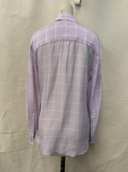 Womens, Blouse, BROADWAY & BROOME, Lilac Purple, White, Silk, Grid , XS, Collar Attached, Button Front, Long Sleeves, 1 Pocket, Button at Mid Sleeve
