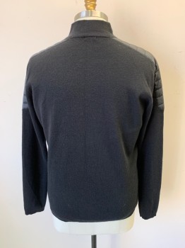 Mens, Pullover Sweater, SMART WOOL, Black, Wool, Nylon, Solid, XL, Long Sleeves, Mandarin/Nehru Collar, Half Zip Front, Chest Zipper Pocket, Quilted Shoulders