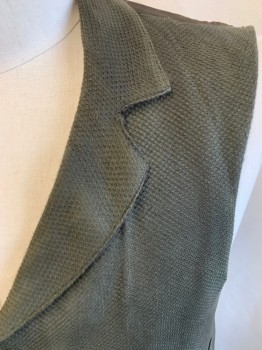 Mens, Vest 1890s-1910s, NL, Dk Brown, Dk Olive Grn, Wool, Polyester, Diamonds, 42, Notched Lapel, Button Front, 2 Pockets, Solid Back,  Holes In Back & Side From Missing Belt, Distressed
