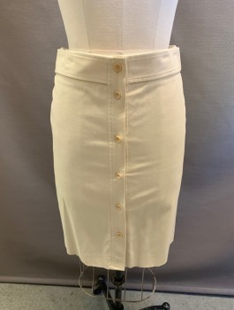 KULSON , Cream, Cotton, Solid, Button Front, Belted Sides, Hem Below Knee
