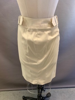 KULSON , Cream, Cotton, Solid, Button Front, Belted Sides, Hem Below Knee