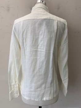 Mens, Casual Shirt, Island Import, Off White, Linen, Solid, S, L/S, Button Front, C.A.,