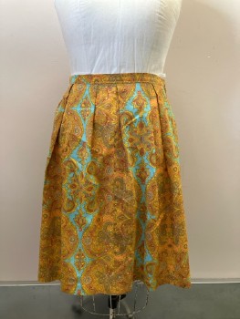 N/L, Gold/ Multi-color, Paisley, Pleated, Back Zip