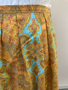 Womens, Skirt, N/L, W: 34, Gold/ Multi-color, Paisley, Pleated, Back Zip