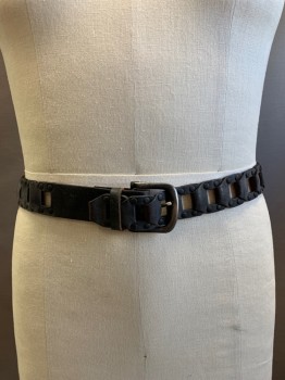 NL, Dk Gray, Leather, Leather Links, Studded, Silver Open Buckle