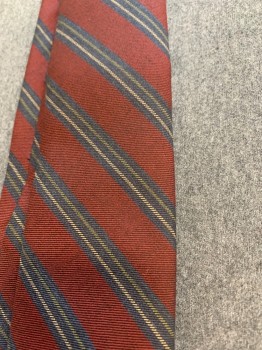 Mens, Tie, GITMAN BROS, Red Burgundy, Navy Blue, Gray, Wool, Stripes - Diagonal , N/S, Diagnol Stripe