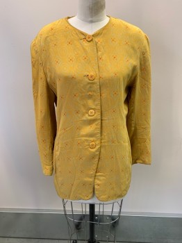 DIANE GILMAN, Mustard Yellow, Aqua Blue, Red, Silk, Swirl , Diamonds, Round Neck,  Single Breasted, Button Front, 2 Pockets, Padded Shoulders
