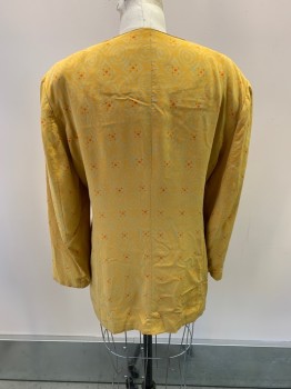 DIANE GILMAN, Mustard Yellow, Aqua Blue, Red, Silk, Swirl , Diamonds, Round Neck,  Single Breasted, Button Front, 2 Pockets, Padded Shoulders