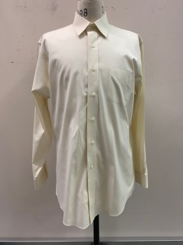 Mens, Casual Shirt, BROOKS BROTHERS, Ivory White, Cotton, Solid, 34, 16.5, L/S, Button Front, Collar Attached, Chest Pocket