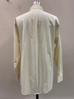 Mens, Casual Shirt, BROOKS BROTHERS, Ivory White, Cotton, Solid, 34, 16.5, L/S, Button Front, Collar Attached, Chest Pocket