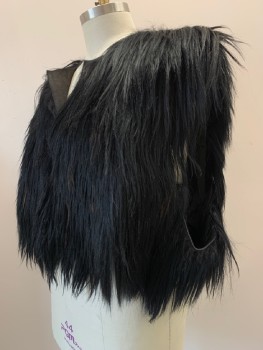 Mens, Vest, MTO, Black, Brown, Fur, Leather, OS, Sleeveless, Open Front, Full Long Fur, Made To Order,