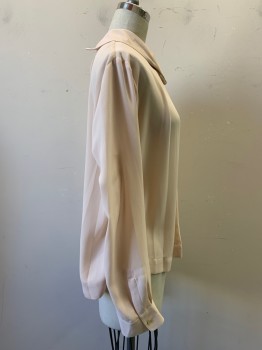 DKNY, Blush Pink, Polyester, Solid, Novelty Collar Attached, Long Sleeves,