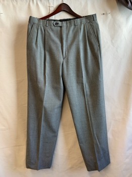 Burberry, Gray, Black, Wool, 2 Color Weave, 4 Buttons on Inside for Suspenders, 4 Pockets, Belt Loops, Pleated Front