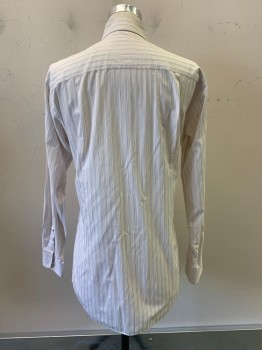Calvin Klein, Off White, Beige, Brown, Cotton, Stripes - Vertical , L/S, Button Front, Collar Attached