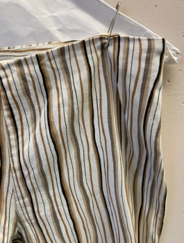 GEORGE STRETCH, White, Tan Brown, Copper Metallic, Black, Cotton, Spandex, Stripes, Side Zipper, Invisible Zipper, Flat Front And Back, Straight Leg
