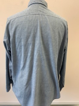 BIG MAC JC PENNY, Denim Blue, Polyester, Cotton, Solid, L/S, C.A., B.F., 2 Front Pockets, White Stitching Detail                                                                            * Note * Missing 2 Buttons On Plaquet