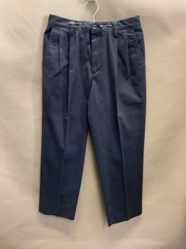 DOCKERS, Navy Blue, Poly/Cotton, Slant Pockets, Zip Front, Pleated Front, 2 Back Welt Pockets