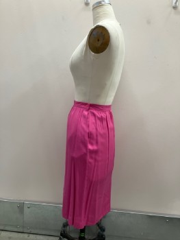 SOUTHERN LADY, Fuchsia Pink, Polyester, Solid, Color Blocking, Lightly Slubbed, Straight To Below Knee with Gathers At Waistband, Side Button, 2 Pckt On Side Seams, Back Slit