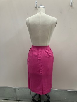 SOUTHERN LADY, Fuchsia Pink, Polyester, Solid, Color Blocking, Lightly Slubbed, Straight To Below Knee with Gathers At Waistband, Side Button, 2 Pckt On Side Seams, Back Slit