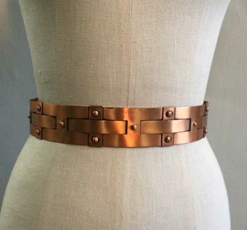 Copper Metallic, Metallic/Metal, Basket Weave, Atomic, Space-age, Womens Vintage 50's Belt, Adjustable, Rigid Copper