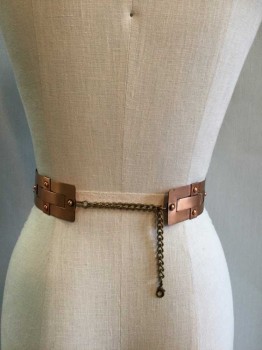 Copper Metallic, Metallic/Metal, Basket Weave, Atomic, Space-age, Womens Vintage 50's Belt, Adjustable, Rigid Copper