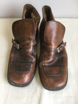 Mens, Boots, Bonfiglioli, Caramel Brown, Leather, 11, Slip On, Large Tongue, Silver Buckle On Strap