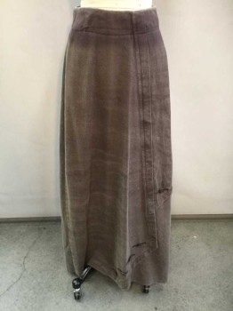 N/L, Brown, Cotton, Solid, Dusty Brown Twill, Vertical Pleat Down Side with Decorative Panel, Charcoal Button Accents, Floor Length Hem, Button Closures At Center Back, Made To Order, *Top Of Skirt Is Darker Than Bottom, Maybe Light/Sun Damage? Overall Pilled Texture,