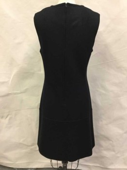 N/L, Black, Polyester, Solid, Round Neck,  Sleeveless, Back Zipper, Large Pouch Pocket at Hem, A-line