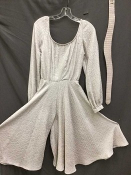 Womens, Evening Jumpsuit, N/L MTO, Beige, Polyester, W:24, B:34, Textured/Self Stripe, Long Sleeves, Culottest, Plunging Scoop Neck, Invisible Zipper In Back, Hem Below Knee,