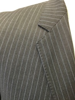 Mens, Suit, Jacket, TALLIA, Black, Blue, White, Wool, Stripes - Pin, 44L, Black with Blue/white Pinstripes, Single Breasted, Collar Attached, Notched Lapel, Hand Picked Collar/Lapel, 2 Buttons,  3 Pockets