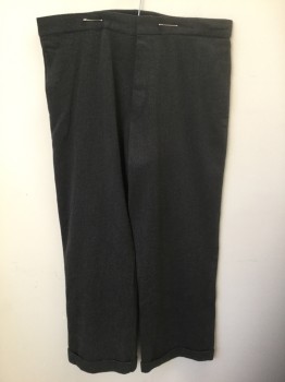 Mens, Pants, N/L, Gray, Wool, Solid, Ins:31, W:38, Ribbed Wool, Flat Front, Wide Leg, Cuffed Hem, Button Fly, 4 Pockets, No Belt Loops, Sansa-belt Style Inner Waistband, Made To Order Reproduction  **Barcode on Front Pocket