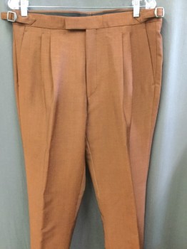 OZWALD BOATENG, Rust Orange, Black, Wool, 2 Color Weave, Double Pleats, Hook Tab Waistband, Adjustable Side Waist Tabs, 4 Pockets, No Belt Loops, Suspender Buttons, Alteration Alert--gusset Added to Inseam
