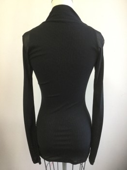 Womens, Dress, Long & 3/4 Sleeve, N/L, Black, Nylon, XS, Powernet, Slouchy Funnel Neck, Pullover, Body Contour,