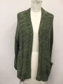 Womens, Sweater, ANTHROPOLOGIE, Dk Olive Grn, Olive Green, Nylon, Cotton, Stripes, XS, Striated Stripes, Open Front, Ribbed Knit Waistband/Cuff, 2 Pockets