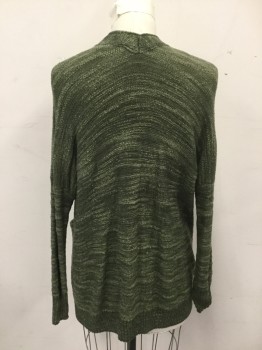 ANTHROPOLOGIE, Dk Olive Grn, Olive Green, Nylon, Cotton, Stripes, Striated Stripes, Open Front, Ribbed Knit Waistband/Cuff, 2 Pockets